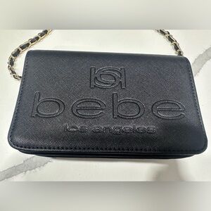 Bebe Los Angeles Black Faux Leather Gold Chain Crossbody Purse